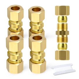ERGAOBOY 5 Pcs 10mm OD x 10mm OD Brass Compression Tube Union Connector, Heay Duty Brass Compression Fitting