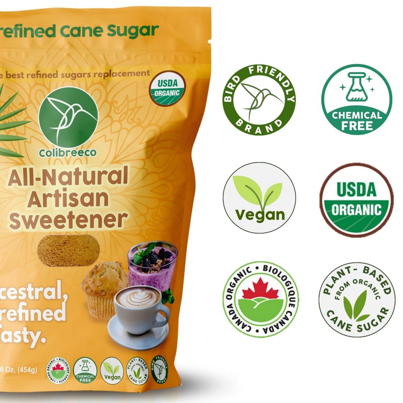 Colibreeco, Organic Unrefined Cane Sugar, 1 Pound (Pack of 2):