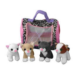 Etna Cat Play Set with Sounds – 5 Piece Set Includes 4 Small Cat Stuffed Animals Plus Carrier with Handle – These Interactive Toys are Ideal for Fun and Imaginative Play
