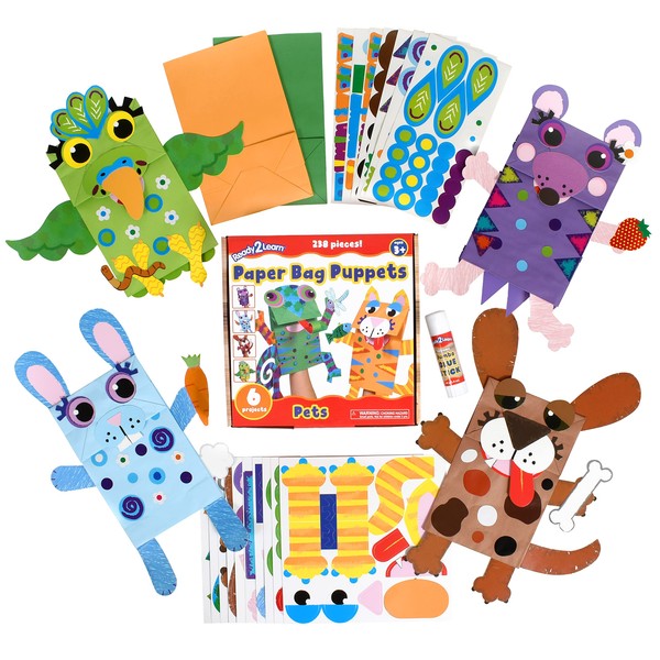 READY 2 LEARN Paper Bag Puppet Pets - 238 Pieces - 6 Animals - Puppet Making Kit for Kids Ages 3-5 - Inspire Creativity, Storytelling and Role Play