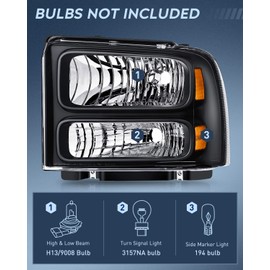 Nilight Headlight Assembly 2005 2006 2007 F250 F350 F450 F550 Super Duty Black Housing Amber Corner Clear Lens 4 Pack Headlights Assembly Replacement