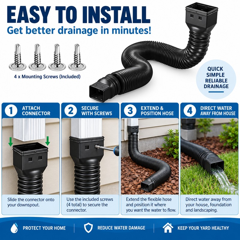 Retractable Downspout Extension for Rain Gutters – Adjustable Drainage Extender