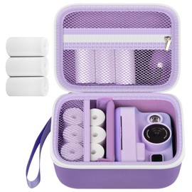 Kids Instant Print Camera Case for Dylanto for DUDUDRAGON Digital Cameras with 3 Rolls Paper Refill, Toddler Cameras Storage Bag for HiMont with Strap& Mesh Pocket for Thermal Paper (Box Only) Purple