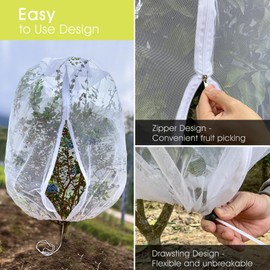 Fruit Tree Netting, RIFNY 5.84 X 3.9 FT and 3.9 X 3.3 FT Blueberry Bush Netting Cover with Zipper Drawstring, Mosquito Net Garden Netting Protector Plant from Birds Cicadas Insect (4 PCS, White)