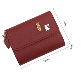 NISCAYA Cartoon Trifold Wallet Cute Women's Purse Cute Bunny Carrot Pattern Trifold Wallet PU Leather Purse Carrot Pendant RFID Blocking Small Trifold Wallet with ID Windows for Girls and Women