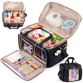 MYBAGZING Large Yarn Storage Bag,Crochet Bag Organizer,Yarn Bags for Crocheting,Crochet Storage Bag with Pockets for Crochet Hooks, Crochet Accessories,Knitting Bags,Gifts for Crocheters