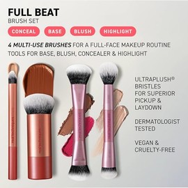 Real Techniques - Juego de brochas de maquillaje de ritmo completo, 4 piezas para base, corrector, rubor, contorno, resaltado y mezcla de polvo, juego