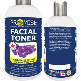FACIAL TONER 360ml (12oz), Witch Hazel Extract and Aloe Vera Gel, Mild Lavender Scent