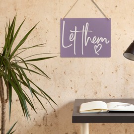 Ryeolo Let Them Wooden Signs, Mental Health Quotes Wood Sign Wall Hanging, Rustic Inspirational Let Them Sign Wall Art Decor for Home, Office Decorations for Work, 10.2x7.8 Inch (Purple)