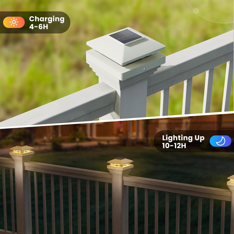 Solar Post Cap Lights Outdoor 6pack, White Waterproof Solar Powered