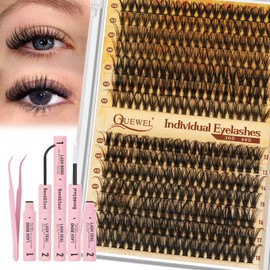 QUEWEL DIY Lash Extension Kit 280Pcs Lash Clusters Eyelash Extension Kit Mix 12-18mm 30D 40D Individual Lashes Kit with Lash Bond and Seal and Tweezers for Easy DIY at Home(DJ-30+40D Kit)