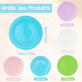 Kokoie Pack of 50 DIY Colourful Paper Plates, Colourful Party Paper Plates, Round, 7 Inch Round Plates, Paper Plates, Paper Plates, Children's Birthday Party Plates for Parties and Celebrations such