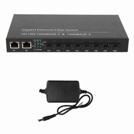 Gigabit Ethernet Fiber Switch 8 Optical Port 2 Electrical Port Up To 120km RJ45 Port SFP Fiber Media Converter 100‑240V UK Plug