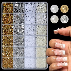 Lifextol 10000pc Nail Charms and Gems Junk Case Charms Rhinestones Nails Pearls 3D Charms Jewels for Fingernail Art, Gold Nail Rhinestones Set Fingernail Charms Y2K Acrylic Press on Nails Charm Kit