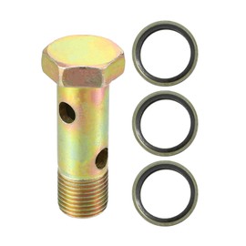 VekAuto Double Banjo Bolt Set, M16 x 1.5 Length 54 mm Metric Thread Turbo Brake Line Adapter Universal for Car Durable Metal Bronze Colour with Washer Spacer