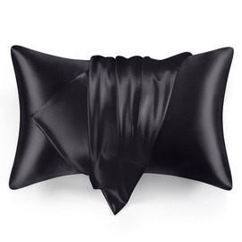 Love's cabin Satin Pillowcase for Hair and Skin, Similar to Silk Pillow Cases for Women, Pillow Case Queen Size Set of 2, Satin Cooling Pillow Cover with Envelope Closure, 20x30 Inches, Black