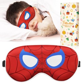 Miss Adola Sleep Mask for Kids - Cute Kawaii Cartoon Silk Sleeping Mask with Adjustable Strap Soft Smooth Light Eye Mask for Sleeping Silk Kids Eye Cover for Boys Girls Teens, Red Blue Eye