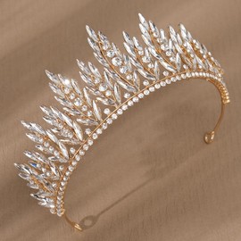 Rannyrena Gold Bride Wedding Tiara Crown for Women Elegant Royal Queen Crown Headband Glitter Crystal Princess Headpieces for Quinceanera Pageant Prom Birthday (02Gold-white, Standard)