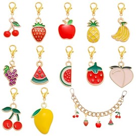 CasaPopz 12 Pcs Purse Charm DIY Set, Cute Fruit Charms for Purse Chains, Cherry Strawberry Bag Charms, Wallet Chain Keychain Charms for Women, Purse Accessories for Handbags Gifts (Fruit, 12 Pcs)