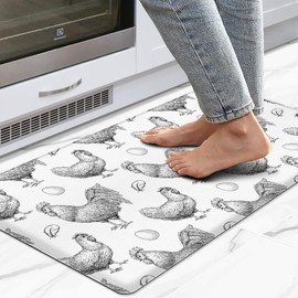 FYATHM Farmhouse Kitchen Mat Rooster Rugs for Kitchen Floor Anti Fatigue Mat for Standing Desk Office Kitchen Floor Mats Non Slip Waterproof Kitchen Matt for Standing 17.3"x29", Farmhouse