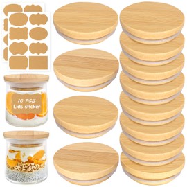 Lamnhin Oui Yogurt Jars Lids: 12 Pack of Natural Bamboo Wooden Lids with Silicone Seals and Bottle Labels for 5 Oz Oui Yogurt Jars