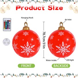 Giant Inflatable Christmas Ball 24 Inch Light Up PVC Christmas Inflatable Ball Christmas Decorations Balls with Remote 16 Colors LED Christmas Inflatable Baubles for Xmas Outdoor Yard Decorations