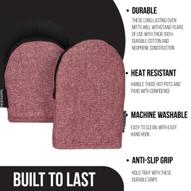 Frigidaire Sasha 2-Pack Cotton and Neoprene Mini Oven Mitts, Heat Resistant, Anti-Slip, Machine Washable, 5.25" x 8", Red, Set of 2