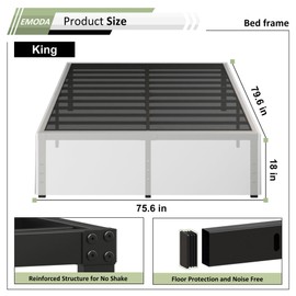 EMODA 18 Inch King Bed Frame with White Fabric Cover, Heavy Duty Metal King Platform Bed Frame No Box Spring Needed, Noise Free, Easy Assembly