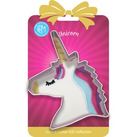 R & M International 8006 Unicorn Head Shaped Tinplated Steel Cookie Cutter, 4.25", Gift Tag Carded