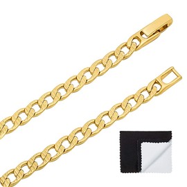 5mm 14k Yellow Gold Plated Flat Cuban Link Curb Chain Necklace, 36 inches