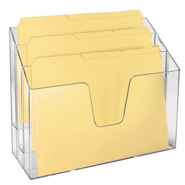 Acrimet Horizontal Triple File Folder Holder Organizer (Manila Folders Letter Size Included) (Clear Crystal Color)