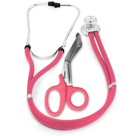 ASA TECHMED Sprague Double Tube Adult and Pediatric Stethoscope + Matching EMT Shears, Ideal for EMT, Nurse, Doctor, Medical Student, Paramedic, and First Responders (Pink)