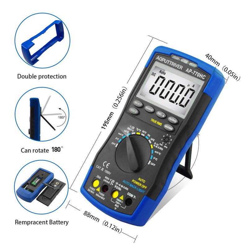 Digital Multimeter, 6000-bit AC/DC Voltage Tester, TRMS Automatic and Manual