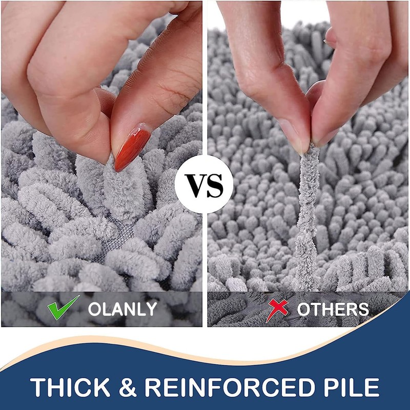 OLANLY Luxury Chenille Bath Mat, Extra Soft Thick Absorbent Shaggy
