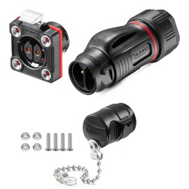 CNLINKO BD-20 Industrial Waterproof Connector IP68 Circular Connector Built-in Socket Aviation Connector Device-Side Fast Plugging PBT Plastic Shell Connector M20 2-14 Pin Flange Socket (2 Pin)