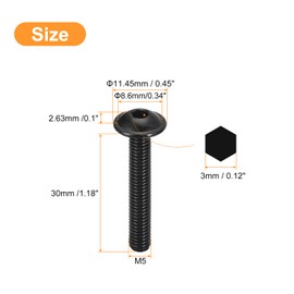sourcing map Flanged Button Head Socket Cap Screws, 100 Pcs M5x30mm - 304 Stainless Steel Socket Drive Fasteners Bolts, Fully Thread Machine Screws for Furniture Installation (Black)