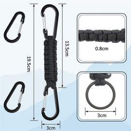 [YFFSFDC] Carabiner Double Head 4pcs Paracord Braided Shedding Proof Keychain Camping Hook Hanger for Outdoor Camping Hiking Backpack (Black)