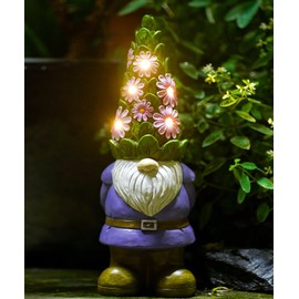 Nacome Solar Garden Outdoor Statues Gnome with Succulent and 7 LED Lights - Lawn Decor Statue for Patio, Balcony, Yard Ornament - Unique Housewarming Gifts