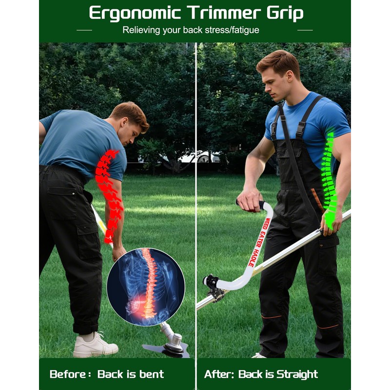 Weed Eater Handle, Ergonomic String Trimmer Grip Extension Back Saver,
