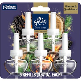 Glade PlugIns Refills Air Freshener, Embers & Sandalwood, Scented and Essential Oils for Home and Bathroom, 0.67 Fl Oz, 5 Count