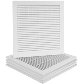 HVAC OV 5-Pack 12" x 12" (Outer Size) Square Air Vent Cover – White Plastic Vent Deflector - Screen Mesh, Surface Mount Wall Ceiling – Cold Air Return Soffit Air Vent Cover - Register Indoor Outdoor