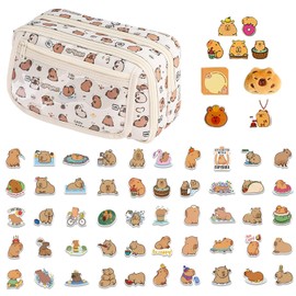 1 Capybara Pencil Case, 1 Capybara Brooch, 55 Capybara Stickers, 1 Notepad, 1 Clip and 1 Pendant, Cute Cartoon Stationery, Student Stationery