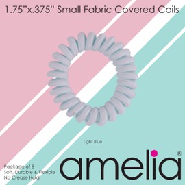 Amelia Beauty, 8-Pack, Light Blue, Small Fabric-Wrapped Elastic Hair Coils, 1.75in Spiral Ties for Strong, Gentle Hold – No Dents or Creases!