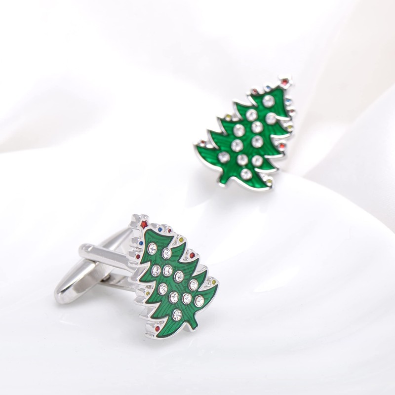 Green Christmas Tree Shaped Cufflinks