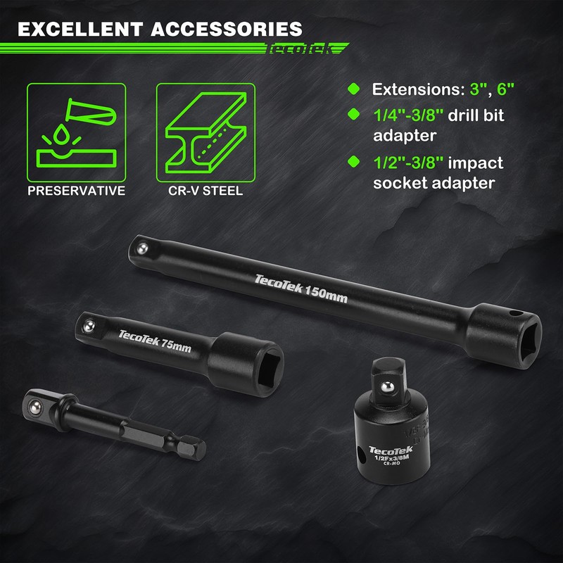 TecoTek 19 PCS 3/8" Drive Shallow Universal Impact Socket Set,
