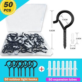Uni-Fine 50Pcs Q Hanger Screw Hooks, 2.08inch Eye Hooks Screw, Rustproof Screw Hooks for Festival Light, Ceiling Hooks with Safety Buckles Used for Plants, Festival Lights,Bird Feeder, Key, etc.