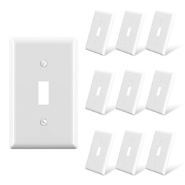 ELEGRP Toggle Light Switch Wall Plate, 1-Gang Standard Size Switch Covers, Unbreakable Polycarbonate Replacement Faceplates Covers, UL Listed, Color-matched Screws Included (10 Pack, Glossy White)