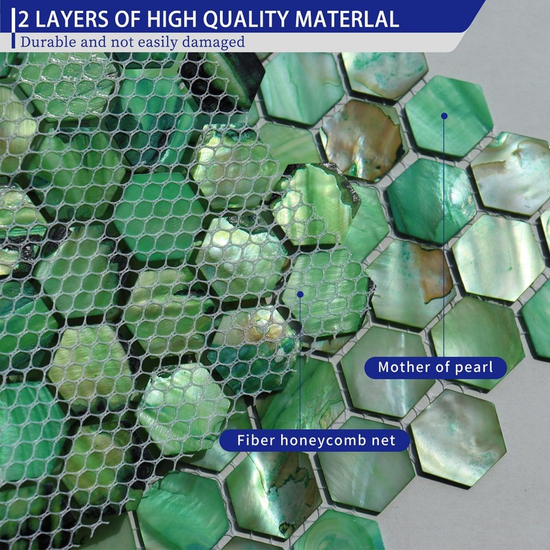 MOP Green Hexagon Mother of Pearl Backsplash Tile 1 Sheets