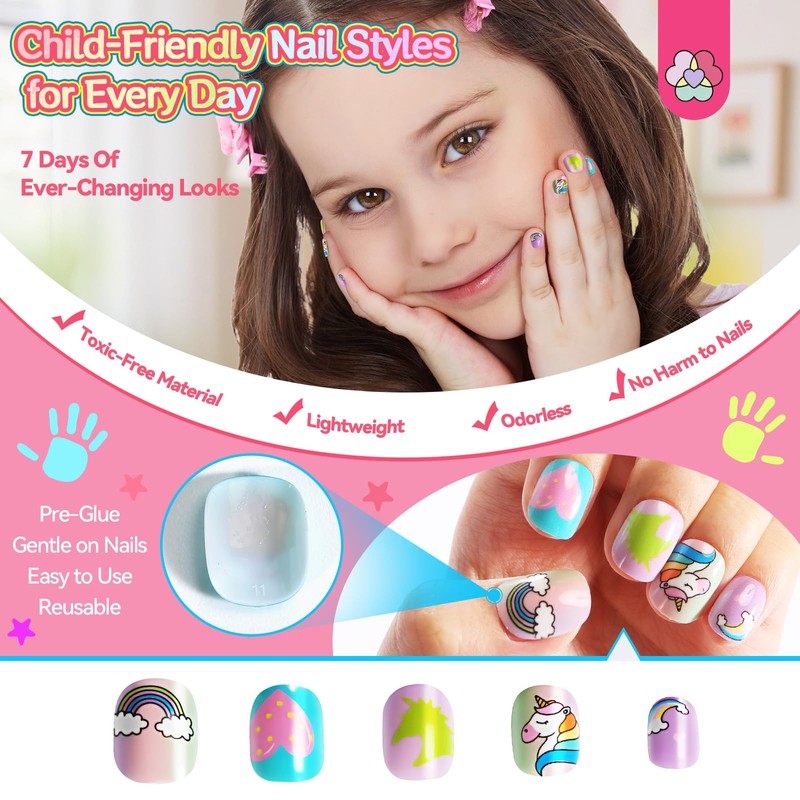 SAVILAND 168 Stück Press on Nails für Kinder: 7er Pack