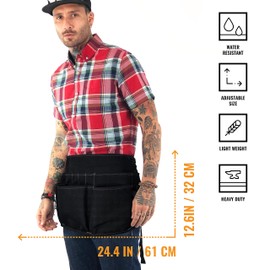 Under NY Sky Tool Pouch - 12 Pockets, 2 Loops, 1 Hammer Loop - Heavy Duty Oxford Canvas - Tool Belt Apron Adjustable for Men, Women - Mechanic, Shop, Electrician, Gardener, Makers (Tool Belt Black)